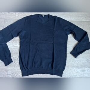 UNIQLO Men's Linen V-Neck Navy Sweater